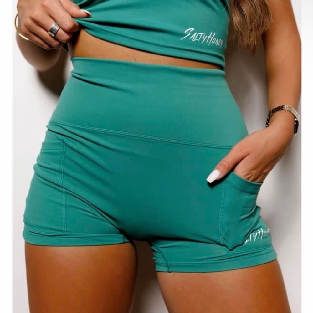 Salty Honey Green/Teal “Balance” Athletic Shorts